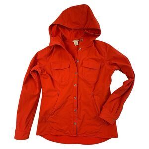 Duluth Trading Flexpedition Shirt Jac Women Medium Orange Jacket Hooded